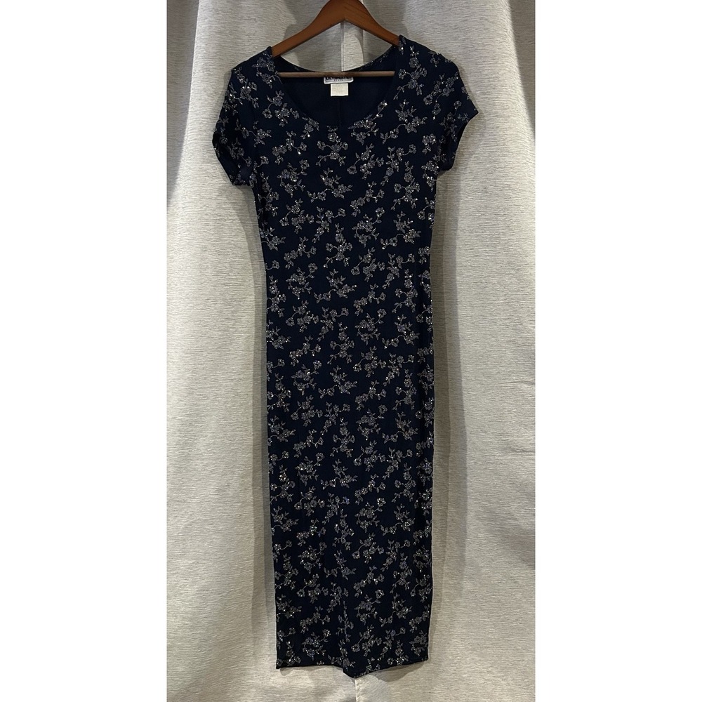 Vintage Ultimate Blues Floral Sequin Maxi Dress Y2K Size Large‎